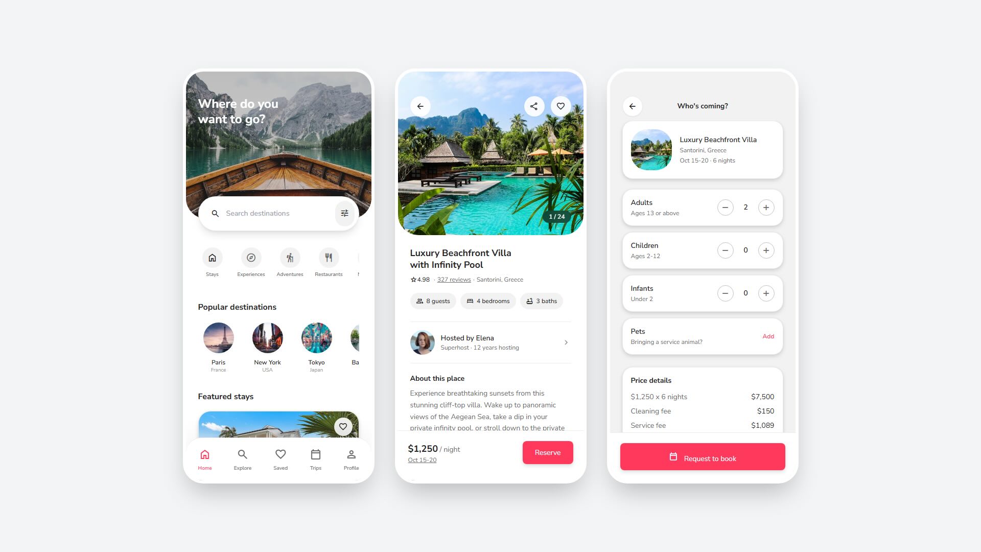Travel booking mobile app UI